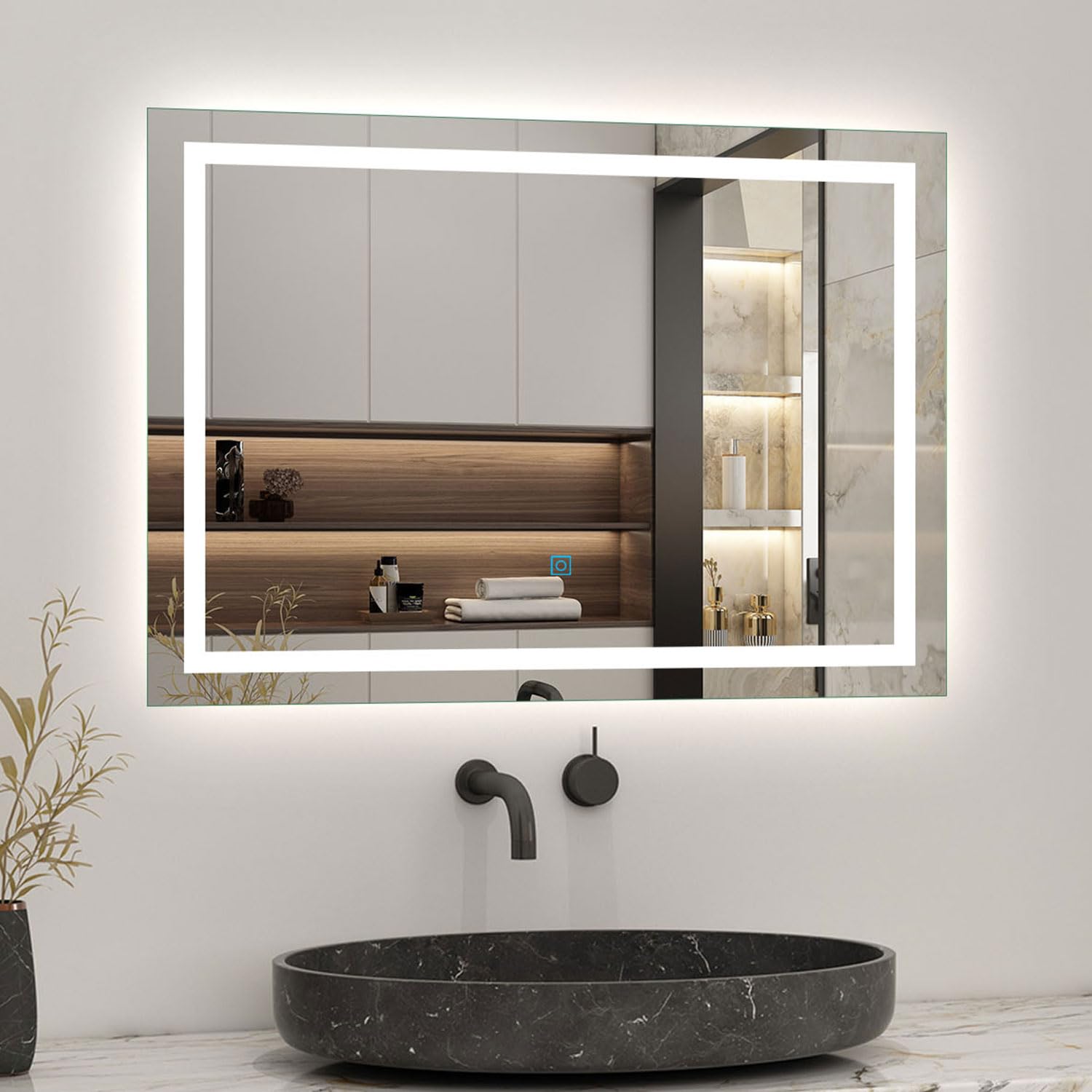 Biubiubath Bathroom 800x600mm Bathroom LED Mirror with Lights Demister Touch Sensor Wall-mounted Horizontal/Vertical