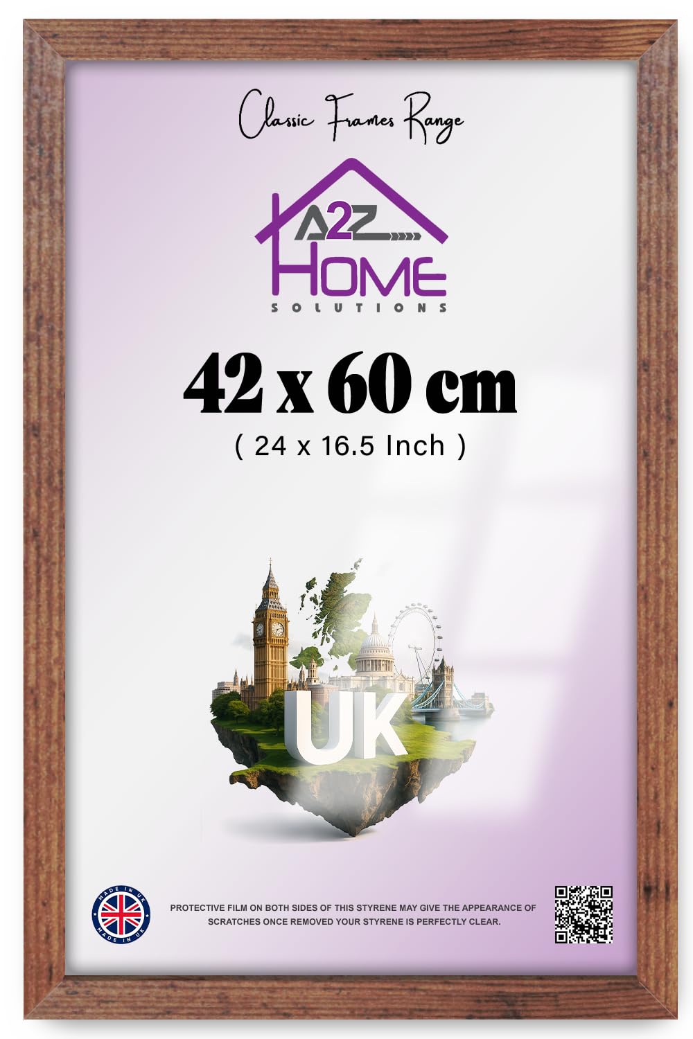 A2Z Timeless 42x60 cm Picture & Poster Frame | Eton Wood Finish, Solid Clips & Clear Acrylic Front | Wall Mount Portrait or Landscape | Ideal for Home, Office & Dorm Décor – Walnut