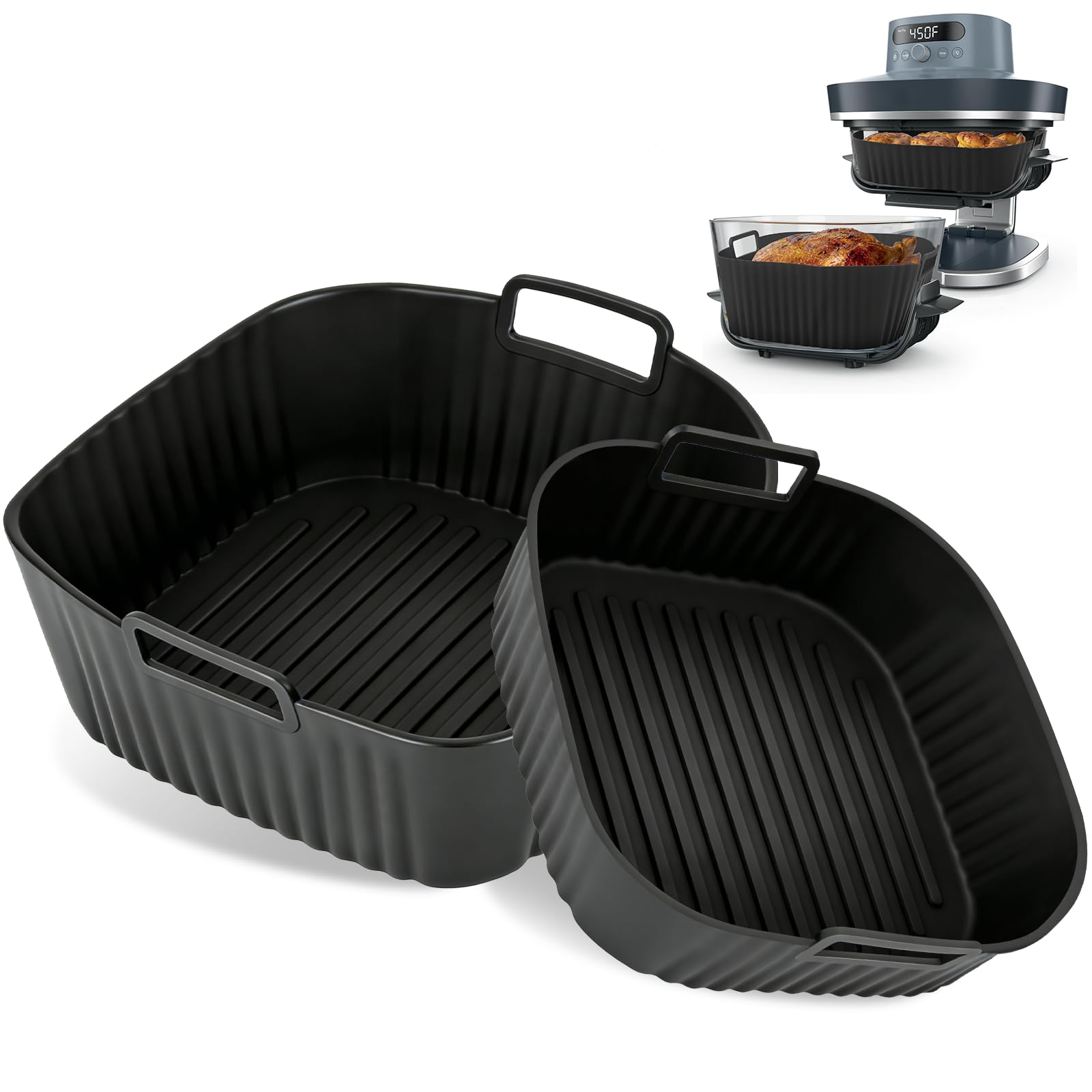 SelfTek Airfryer silikonowa forma do Ninja Crispi Pro AS101CY – 2 sztuki, do szklanych pojemników 5,7 l i 2,4 l (6Qt i 2,5Qt), akcesoria kompatybilne ze szkłem Ninja Crispi Pro 6 w 1, nadaje się do