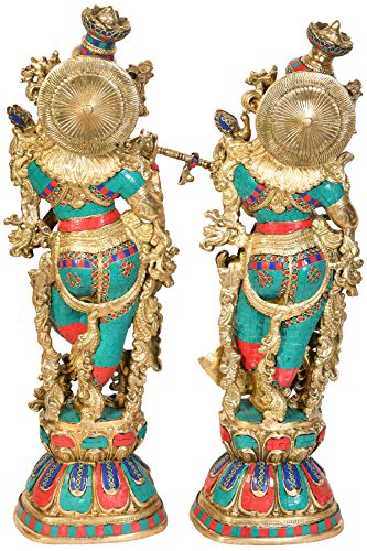 Image of AONA Brass Pair of Radha Krishna Brass Statue Sculpture | Hieght : 29 Inches | Color : Multicolor