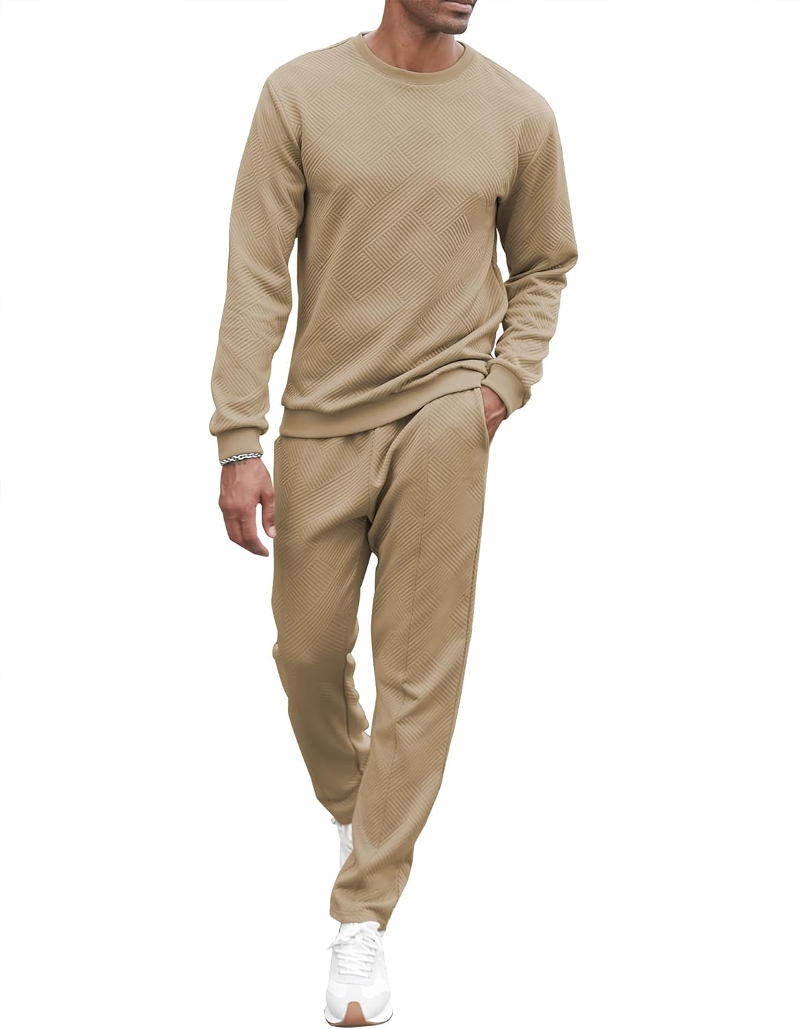 Babioboa Men’s Tracksuit Knit Jacquard 2 Piece Long Sleeve Pullover Jogging Tracksuit Athletic running Casual Sportswear