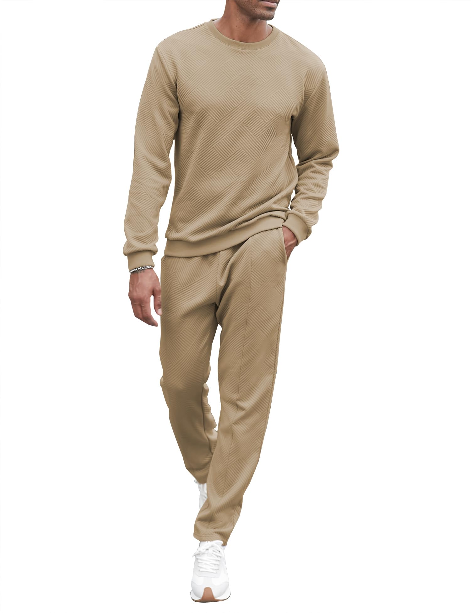 Men's Tracksuit Knit Jacquard 2 Piece Long Sleeve Pullover Jogging Tracksuit Athletic run…