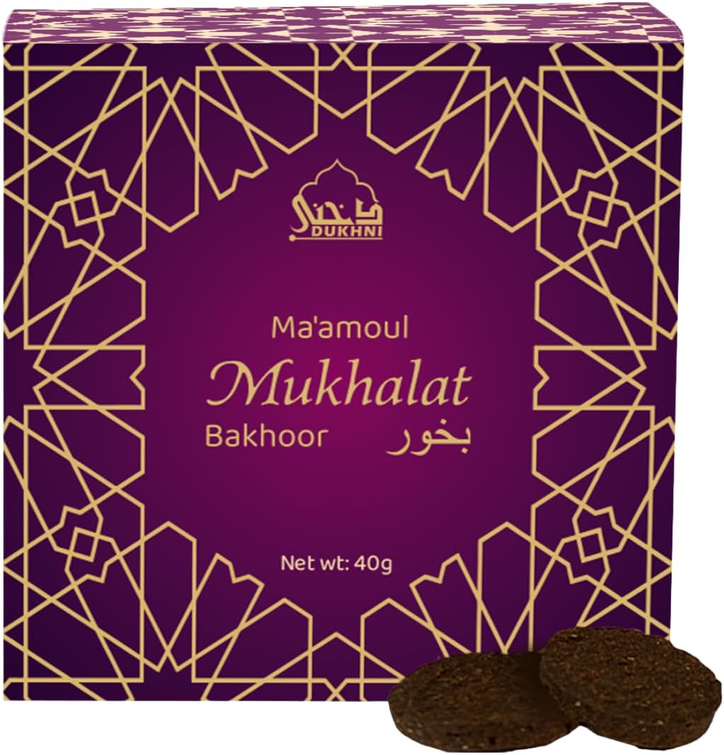 Maamoul Mukhalat Bakhoor by Dukhni | 40 Grams Arabic Oud Bakhoor Incense | Earthy Saffron Oudh Blend | Luxurious Bakhour for Prayer Time, to Relax & Meditate | Handmade Islamic Gifts for Men & Women