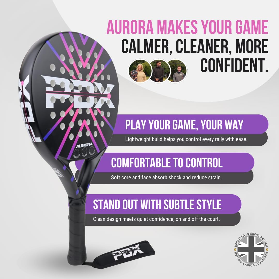 PDX Raquette de padel pour homme et femme | Légère, durable et en fibre de carbone pour adultes | Conçue pour la puissance, le contrôle et le confort | Idéale pour les jeux d'intérieur et d'extérieur