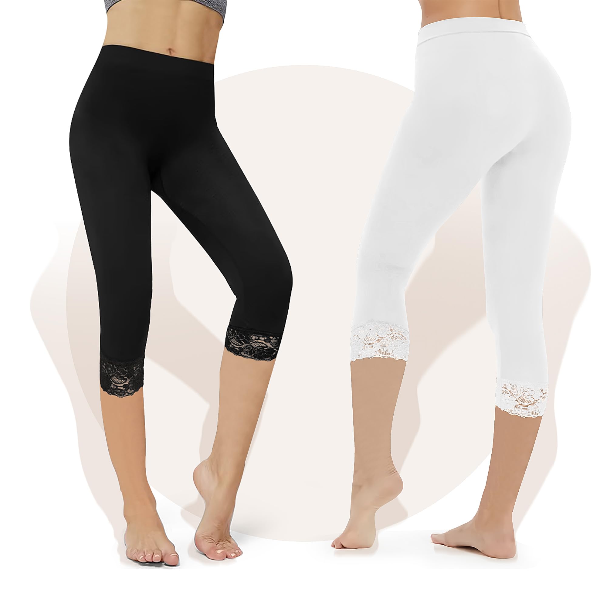 Geyuwoz Leggings Donna 3/4 Leggins Sportivi Donna in Cotone Pantaloni Capri Donna Estivi Pancia Opaco Pizzo Leggings Yoga Elastici Morbido per Sportivi o Casual