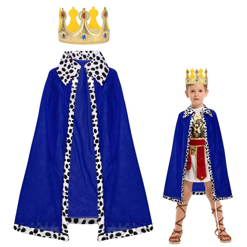 AOOWU Adult King Costume,Velvet King Cape with Adjustable Crown,Medieval Cosplay Cape Costume for Women Men Theme Party Theatre Fancy Dress Cosplay Carnival Halloween Christmas,120cm Length