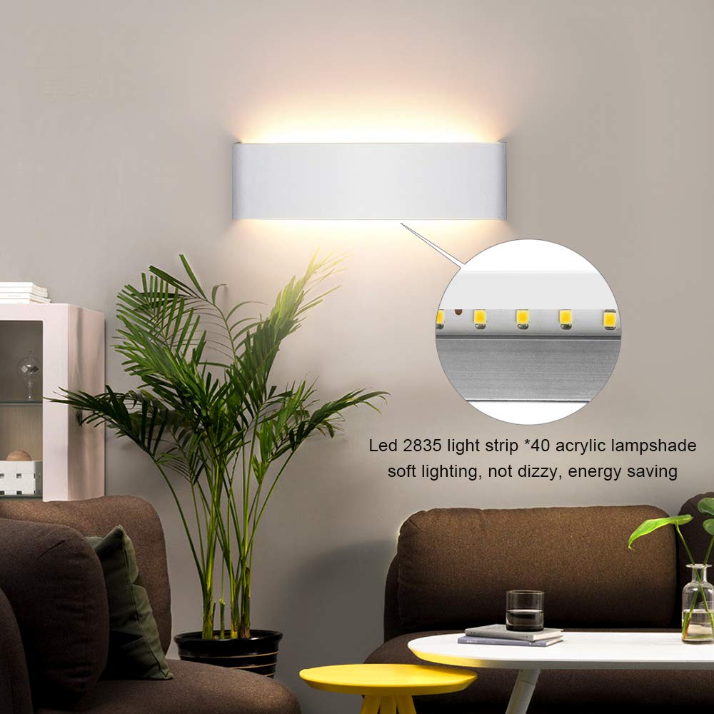 Lightess Lampada da Parete LED Interni 12W Applique da Parete Interno Moderno Lampada a Muro Luce per Camera da Letto Scale Corridoio, 30cm Bianco Caldo