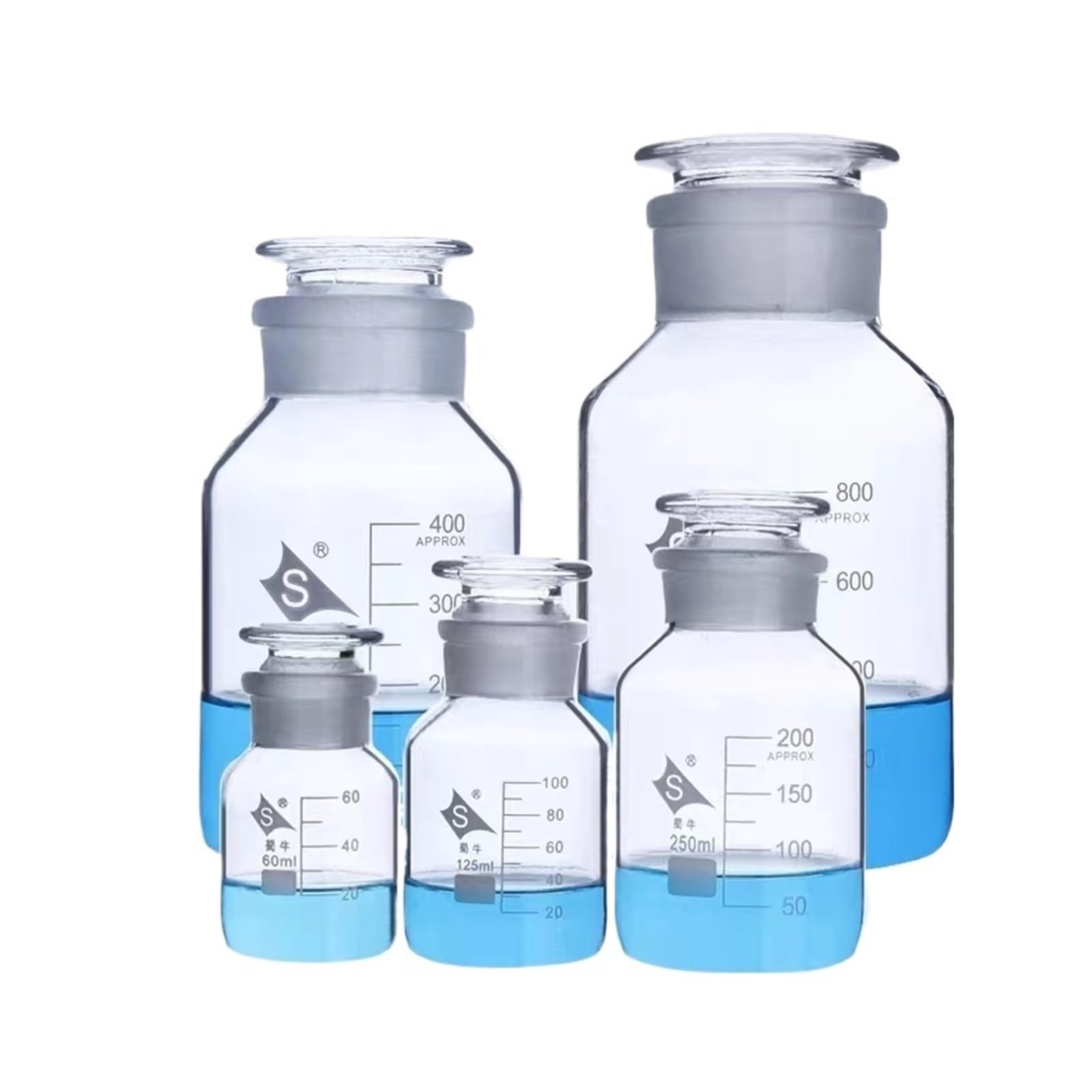 Almacenamiento de muestras de vidrio de borosilica Botella de reactivo de boca ancha de vidrio común marrón/transparente(250mL 2pcs)