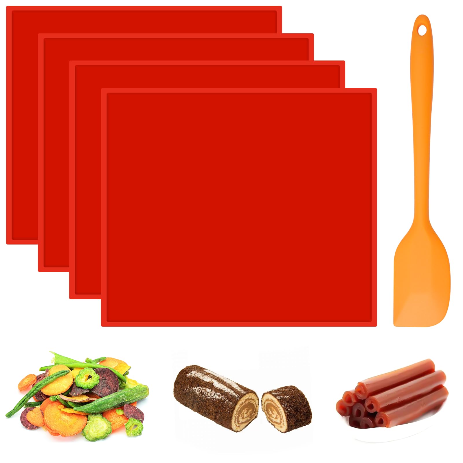 4 Pezzi Fogli Disidratatore in Silicone con Bordo | 30 x 26cm Tappetini Disidratatori In Silicone, Tappetino da Forno per Rotolo con Raschietto, per Fare Rotoli Torta