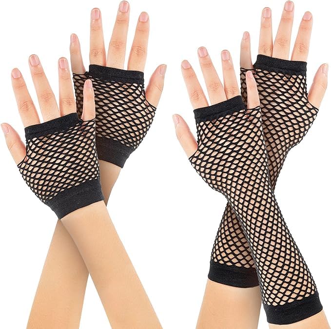 Guanti A Rete Senza Dita Anni '80 - Set 2 Paia, Nylon Elastico, Taglia Unica - Foto 2
