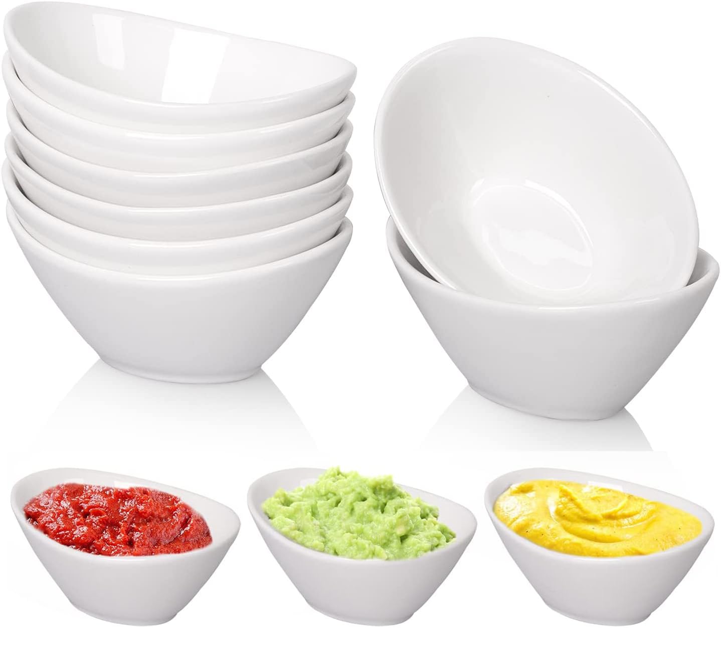 Taeochiy8 Pack Soy Sauce Dish, Ceramic Dipping Bowls, 3 Oz Serving Bowls for Side Dishes, Gravy Boat Dipping Sauce Bowls, White