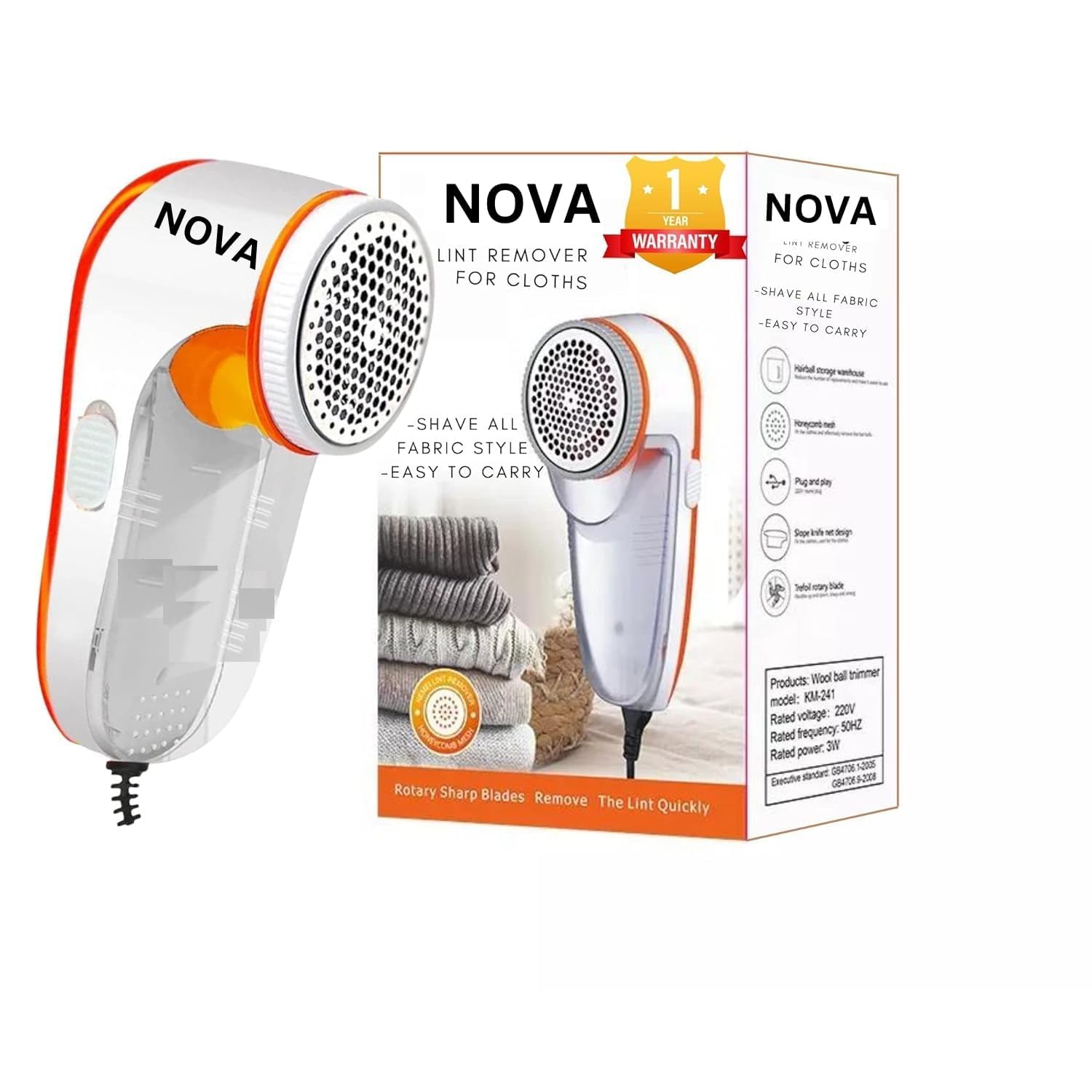 Nova Lint Remover for Clothes Electric Efficiently Faster by 80% Portable Multi-Functional Fuzz Remover from Sweater, Furniture, Coat, Couch & Woolen Clothes (Orange)