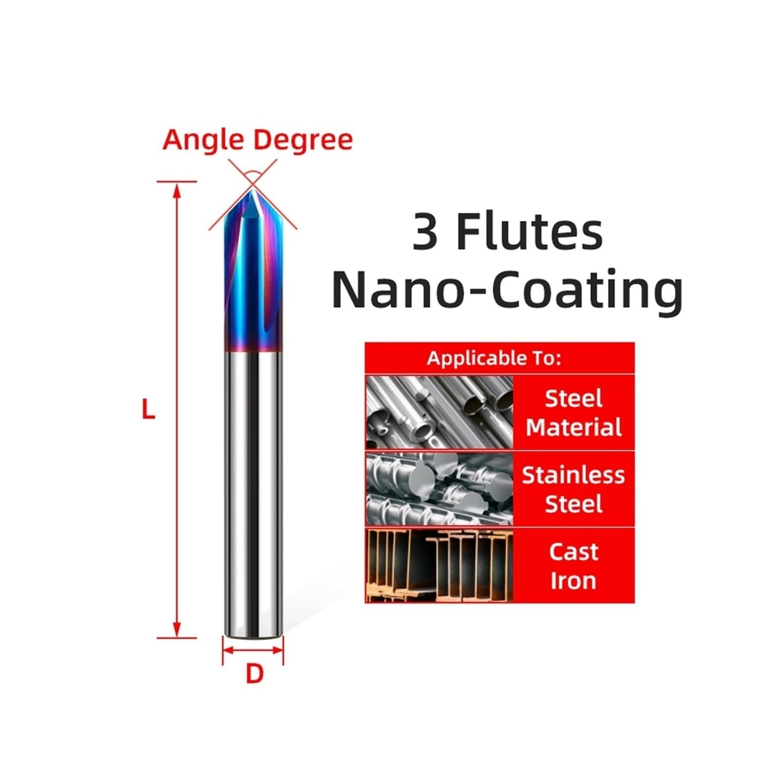 1 fresa de chaflán de carburo. | 60 90 120° Cortador CNC de acero de tungsteno 2 y 3 flautas Molino de biselado Fresas de corte de metal(90 degree,D20x100L)