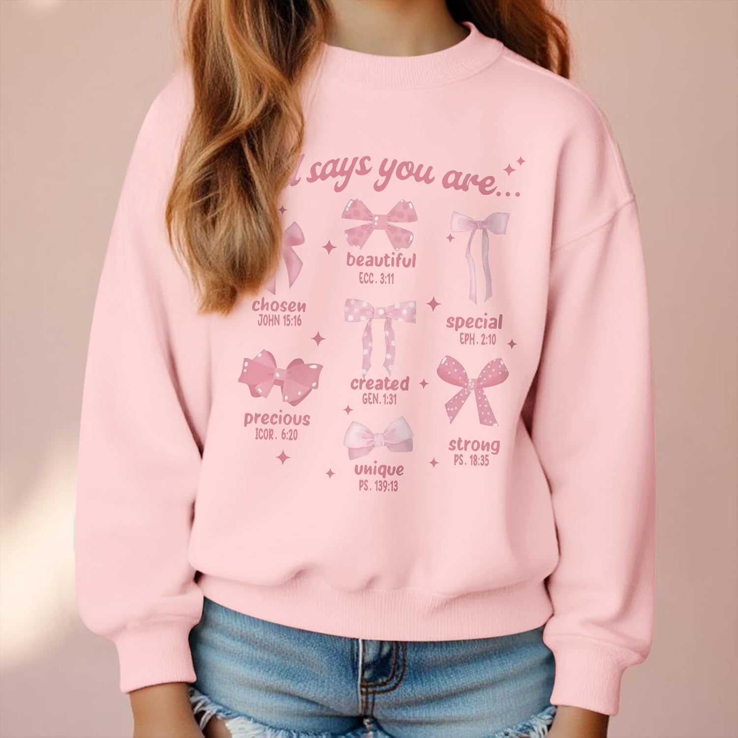 KEEVICI Cute Girls Bow Graphic Sweatshirt Christian Hoodies For Kids God Kawaii Hoodie Letter Pullover Long Sleeve Shirts Top - Image 2