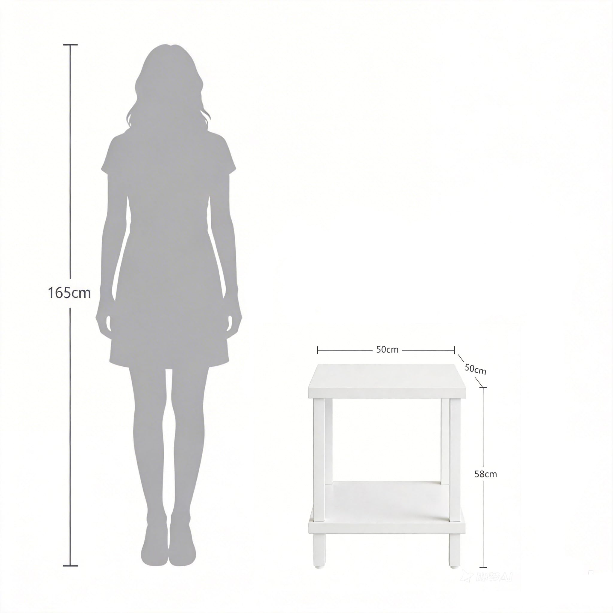 Mesa Auxiliar Pequeña de Madera de Ideal para Salón o Dormitorio Medidas 50x50x58cm Mesa Centro à Deux Niveaux Elegante y Funcional Cuadrado Blanco LET510W