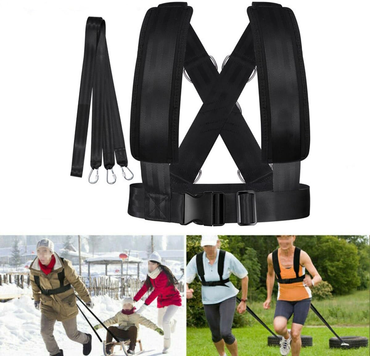 Adjustable Sled Harness - with Resistance Band for Strength and Fitness Training Padded Shoulder Straps and Waist Belt for Workout Sled Pulling Durable Neoprene and Polyester Vest