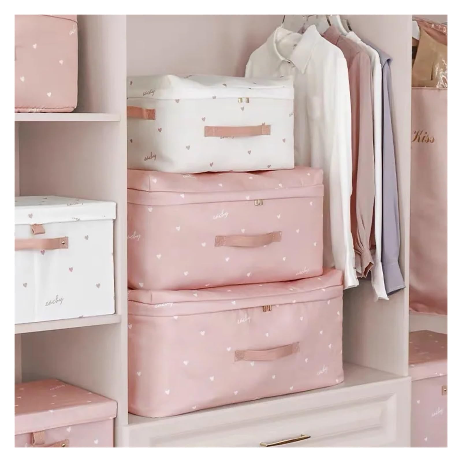 Kleidung Aufbewahrung Faltbare Aufbewahrungstasche Organizer for Decken, Stoff, Quilt, Aufbewahrungstasche, Almacenamiento, Ropa, Closet Organizer Bag Travel Home(Pink,XXL)