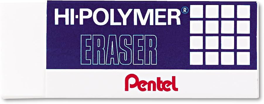 Pentel Super Hi-Polymer Eraser, Large, Nonabrasive, White PENZEH10