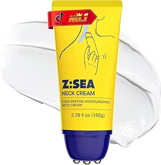 Neck Firming Cream with Roller, Anti-Aging Neck & Chest Cream with Multi Peptide + Collagen + Hyaluronic Acid + Ceramide, Pro-Xylane, Panthenol, Smooths Wrinkles & Fine Lines (5.29 FL OZ)