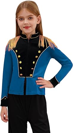 Moily Kids Marching Band Majorette Uniform Boys Girls Long Sleeve Zipper Tassels Velvet Drum Major Jacket Top
