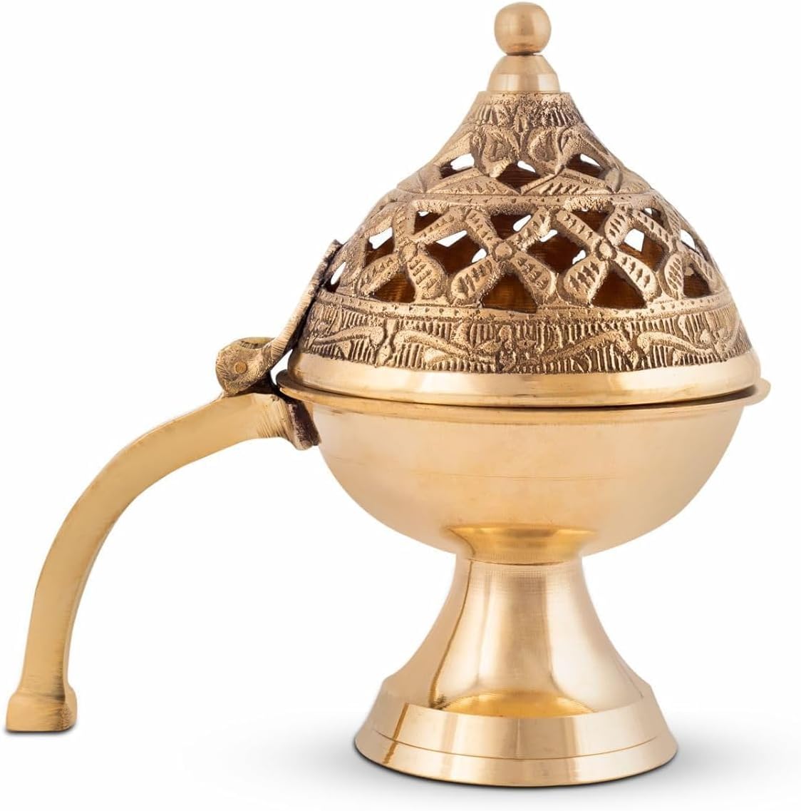 Decorate Dreams™ Pure Brass Dhuna Loban Burner, Round Dhooni Dhoop Dani Incense Burner,Table-Top Brass Incense Holder for Loban, Elegant and Traditional Dhoop Dani for Purifying Home (Small)