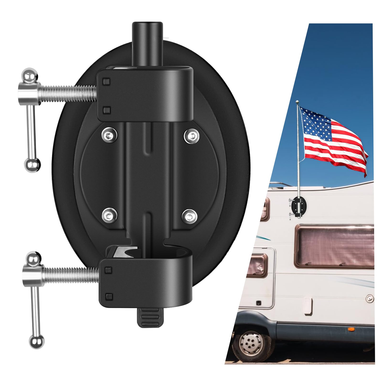Upgrade Car Flag Suction Cup,Vacuum Suction Cup Mount with Double Flag Holes,No Drill Flag Pole Mount with Strong Suction,Adjustable Flag Pole bracket,Reusable Suction Cup Holder for Car Truck RV