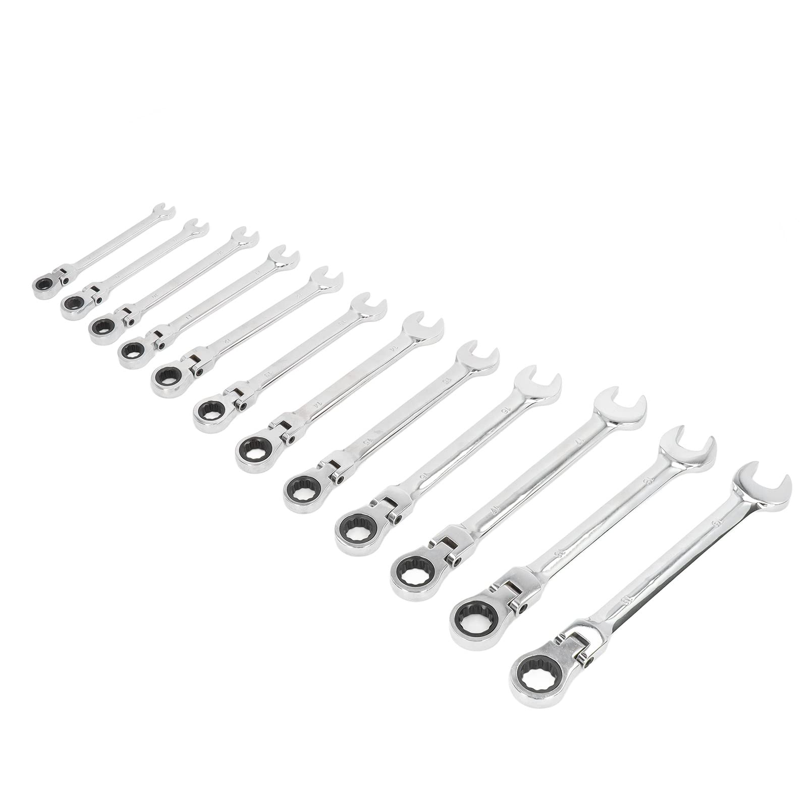 Garosa Set Chiavi a Cricchetto, Chiave a Cricchetto Doppia in Acciaio Al Cromo Vanadio, 12 Misure da 8 Mm a 19 Mm, Design a Testa Mobile per Riparazione di Veicoli, Manutenzione di Macchinari, Uso