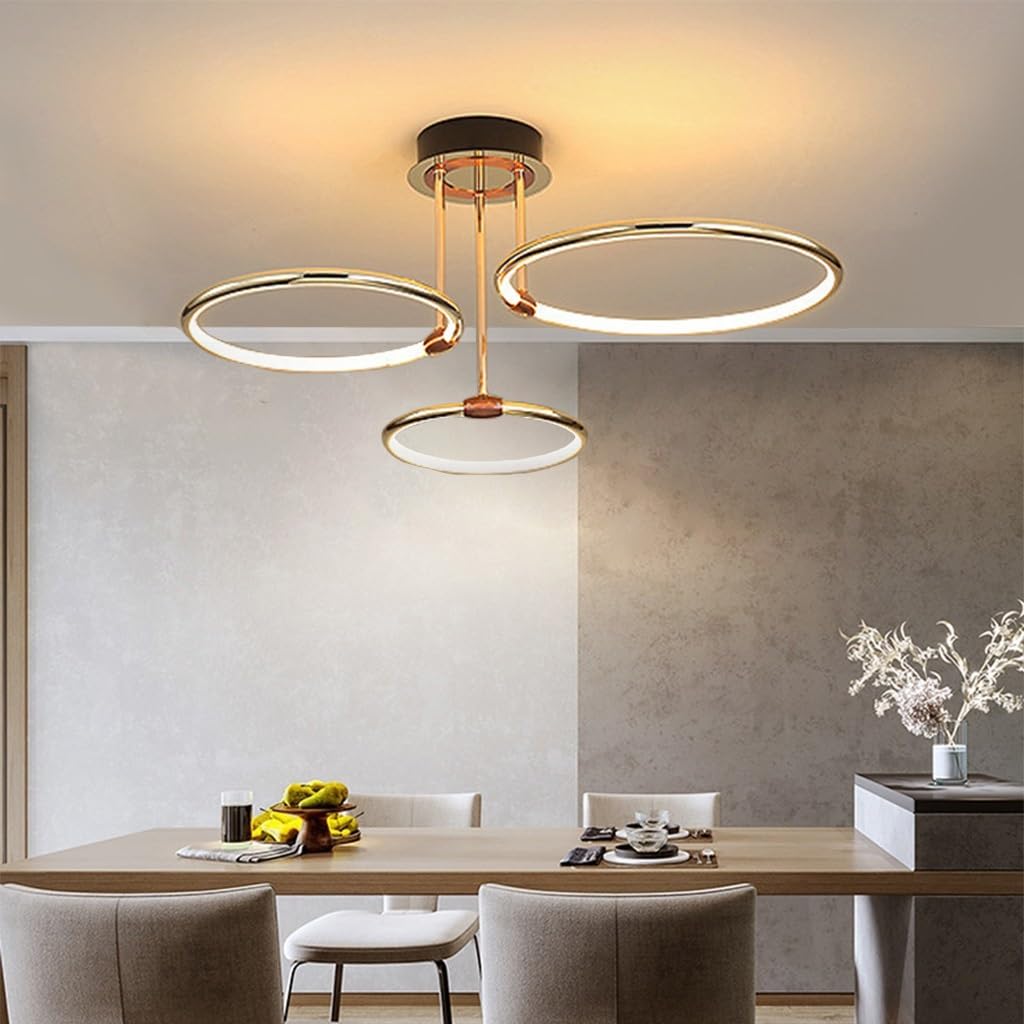 KXEcoLife Dimmable Modern LED Chandelier with Remote Control - Adjustable 3000-6500K Brightness 2-6 Rings for Dining Room Bedroom & Living Lighting (3-Ring)