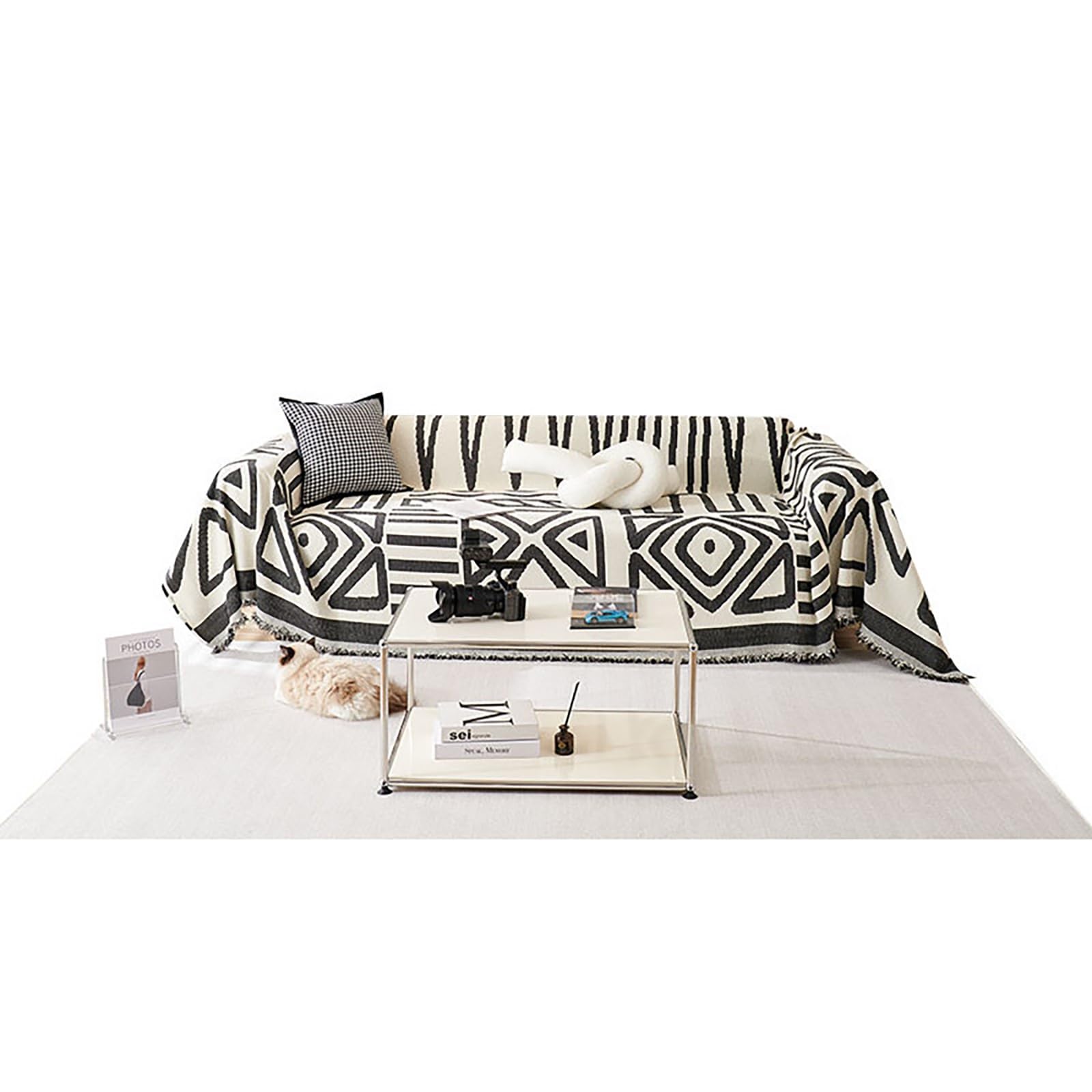 Funda de sofá de felpilla para sofá seccional, protector de futón en forma de L con borlas, 178 x 178 cm, elegante funda de sofá duradera, protector de muebles, fácil de limpiar