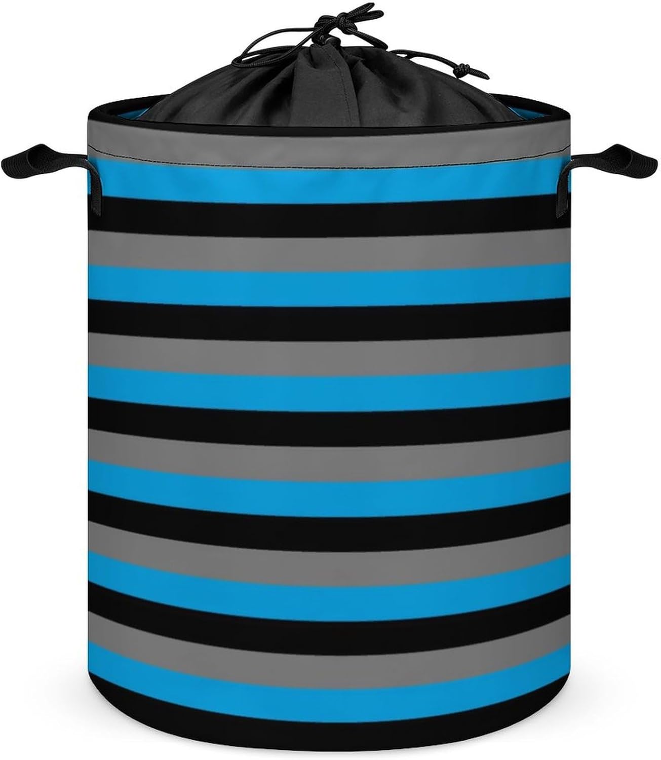Large Laundry Basket, Modern Blue Gray Black White Horizontal Stripes Laundry Hamper Bag Collapsible Washing Bin With Handles for College Dorm, Family Essentials Storage