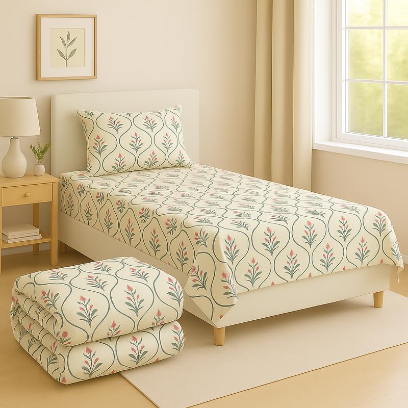 BSB HOME 3 Piece Bedding Set – 1 Single Bedsheet, 1 Pillow Cover & 1 Matching Comforter | Lightweight & Durable | Everyday Use | Winter | Mild Winter - White Pink-image-32