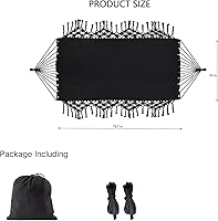 Vista 2 de Hamaca de macramé doble boho de lona de algodón, hamaca portátil de repuesto de 440 libras, capacidad de carga, color negro