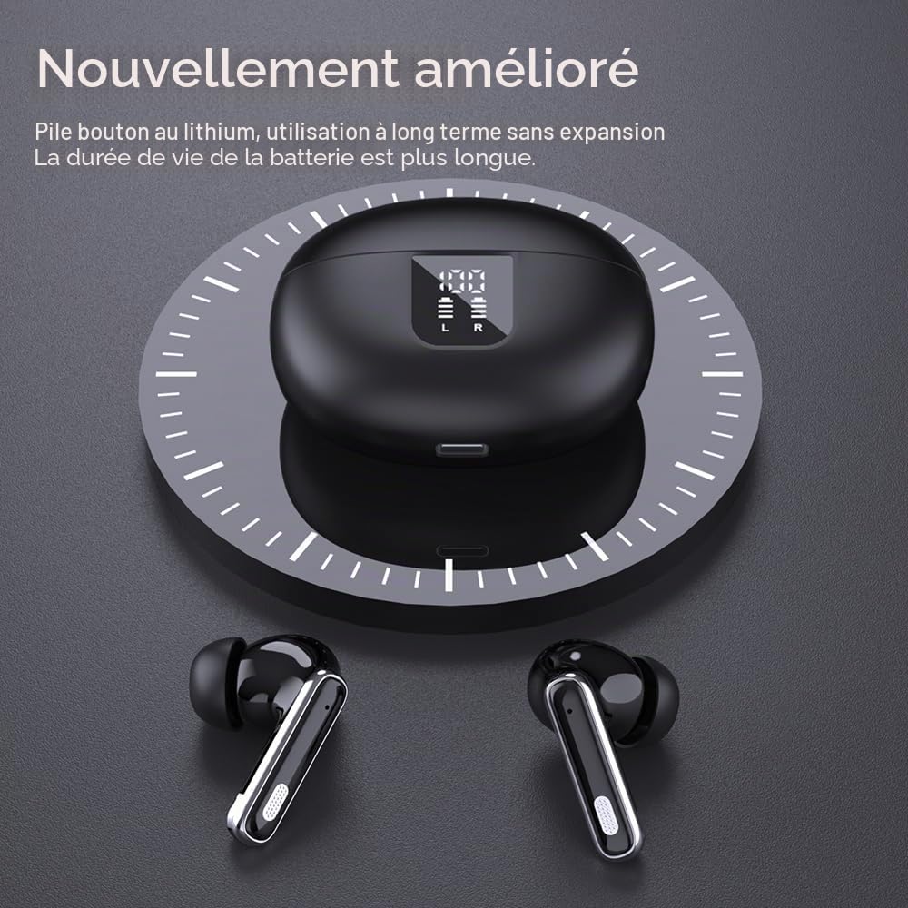 Ecouteur Traducteur Instantané 3-en-1, Traducteur Vocal 150 Langues Temps réel ANC Bluetooth 5.4, Basses améliorée, Ajustement sûr Course à Pied