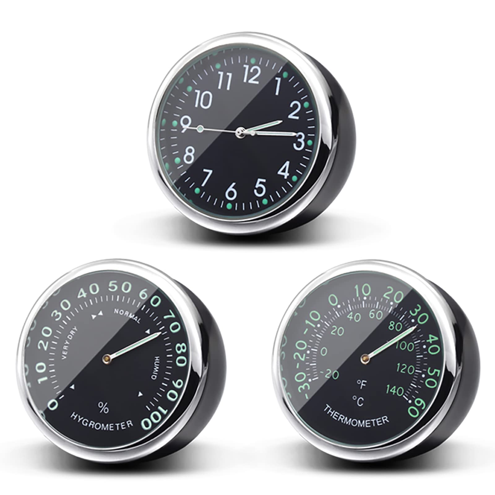 Auto Car Vehicle Thermometer Hygrometer Clock,Mini Small 3 in 1 Classic Dashboard Thermometer Hygrometer Clock for Car Cool Decoration,Black