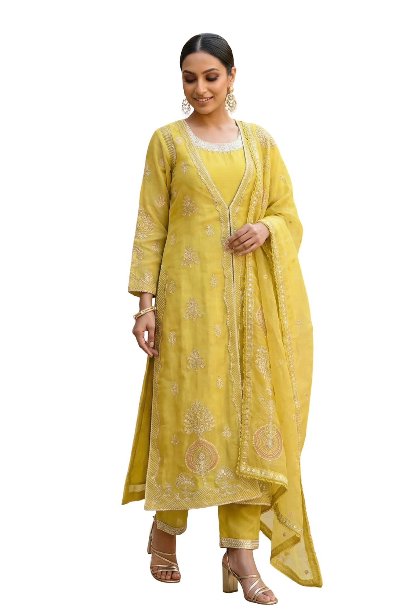 wishful Women's Sequins Thread Embroidered Georgette Straight Dress with Pants, Dupatta and Jacket Set-picture-55