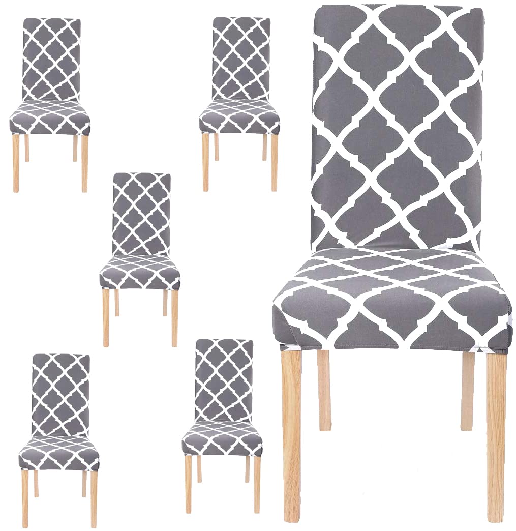 Grey Elastic Chair Cover - Protect Dining Chairs -12