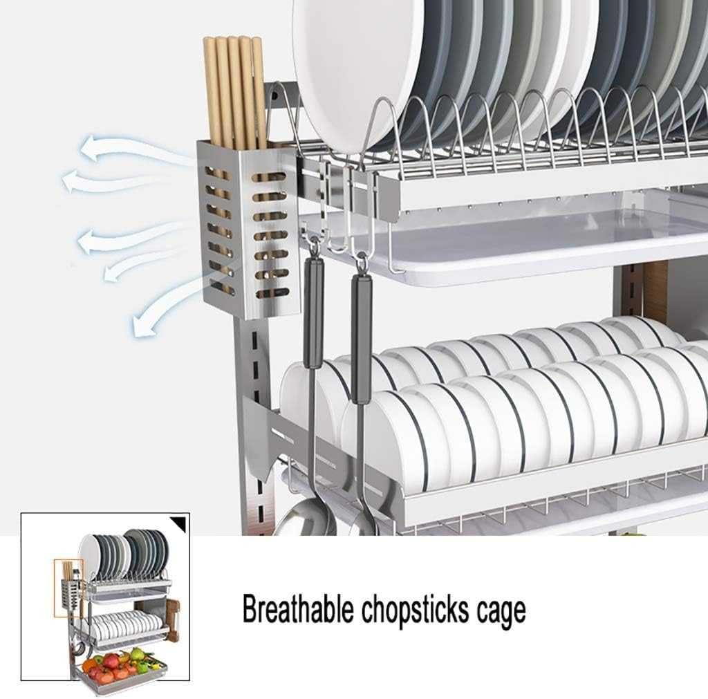 Escurridor de Platos Mural con Bandeja recogegotas, Organizador de Cocina Que Ahorra Espacio, Fabricado en Acero Inoxidable, de Alta Capacidad de Carga.