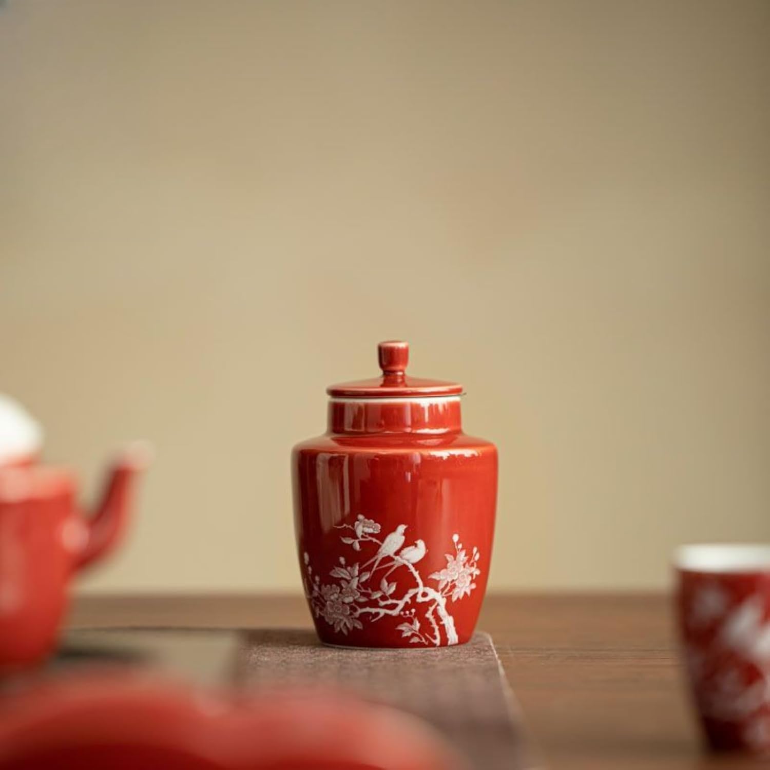 Ceramics Tea Canister, 250ml 8.5oz, Household Sealed Jar Kung Fu Tea Set Accessories