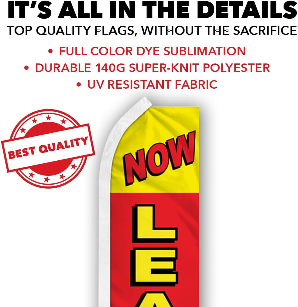 Now Leasing Red and Yellow Swooper Feather Flag - Great for Businesses, Dealerships, and Property Management