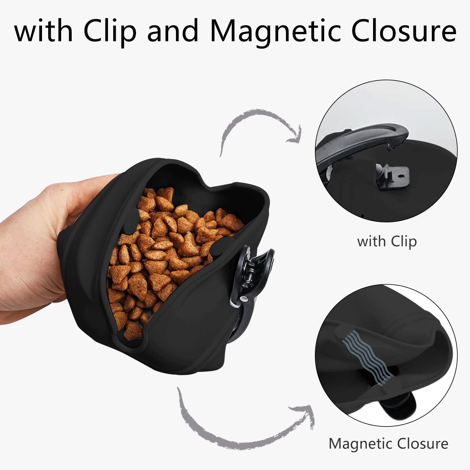 MGKSHADOW Dog Treat Pouch 2 Pack, Dog Treat Training Pouch, Silicone Pet Treat Bag BPA Free/Clip/Magnetic Dog Walk (Grey & Black) - Image 4