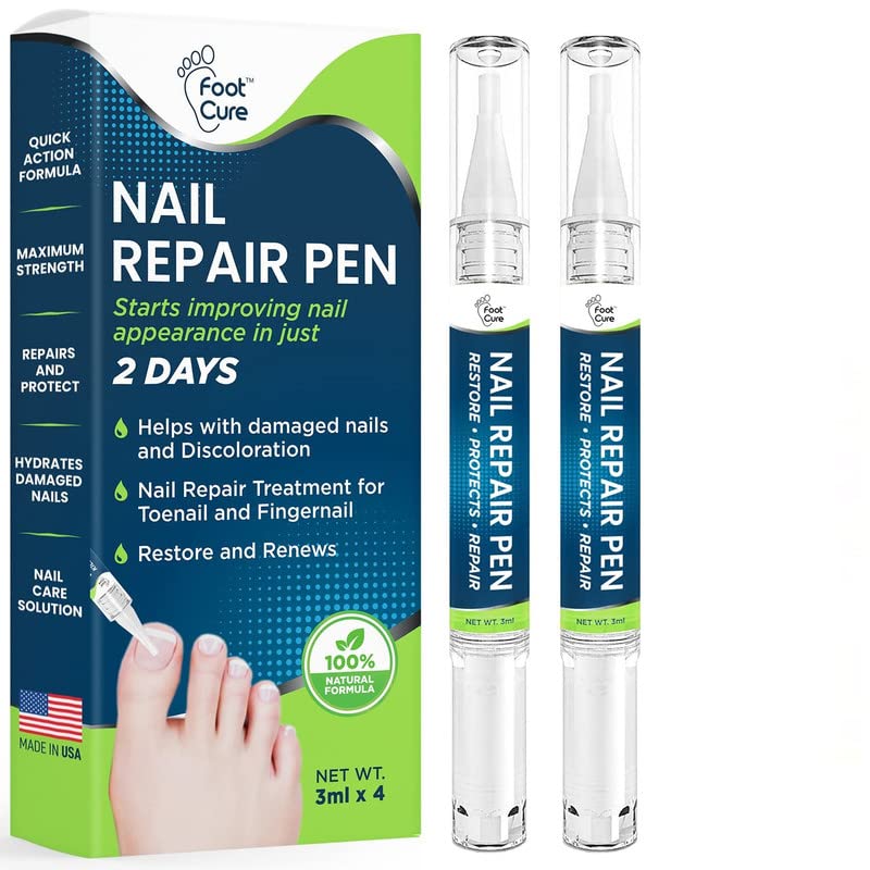Nail Repair Solution for Thick, Broken Nails, Toe Nail & Fingernails | 100% Natural Ingredients Formula - Easy to Use - Extra Strength – Cruelty Free | 0.12 Fl Oz Nail Repair Pen (Pack of 4) by FootCure