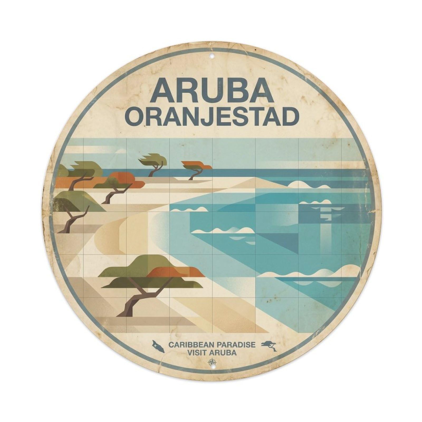 Olhnbad 08X08inch Style Aruba Oranjestad Island Resort Minimalist Swiss Metal Tin Sign