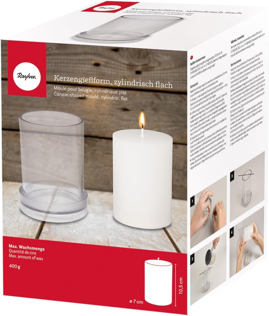 Rayher "Top of The Bell Cylindrical Candle Mould, 6.5 cm Height x 4 cm Diameter, Transparent