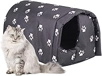 Fhiny Waterproof Outdoor Cat House for Stray Feral Cats - Foldable Warm Winter Shelter Tent Bed, Anti-Slip Weatherproof Black (M: 17.7"x15.7"x13.7")