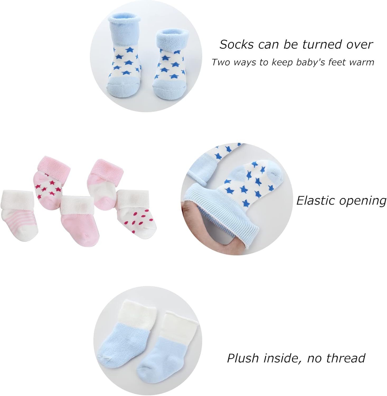 MAMIMAKA Newborn Baby Boy Girl Caps Mittens Socks Set Cotton Baby Essentials Accessories (Hats+Gloves+Socks)