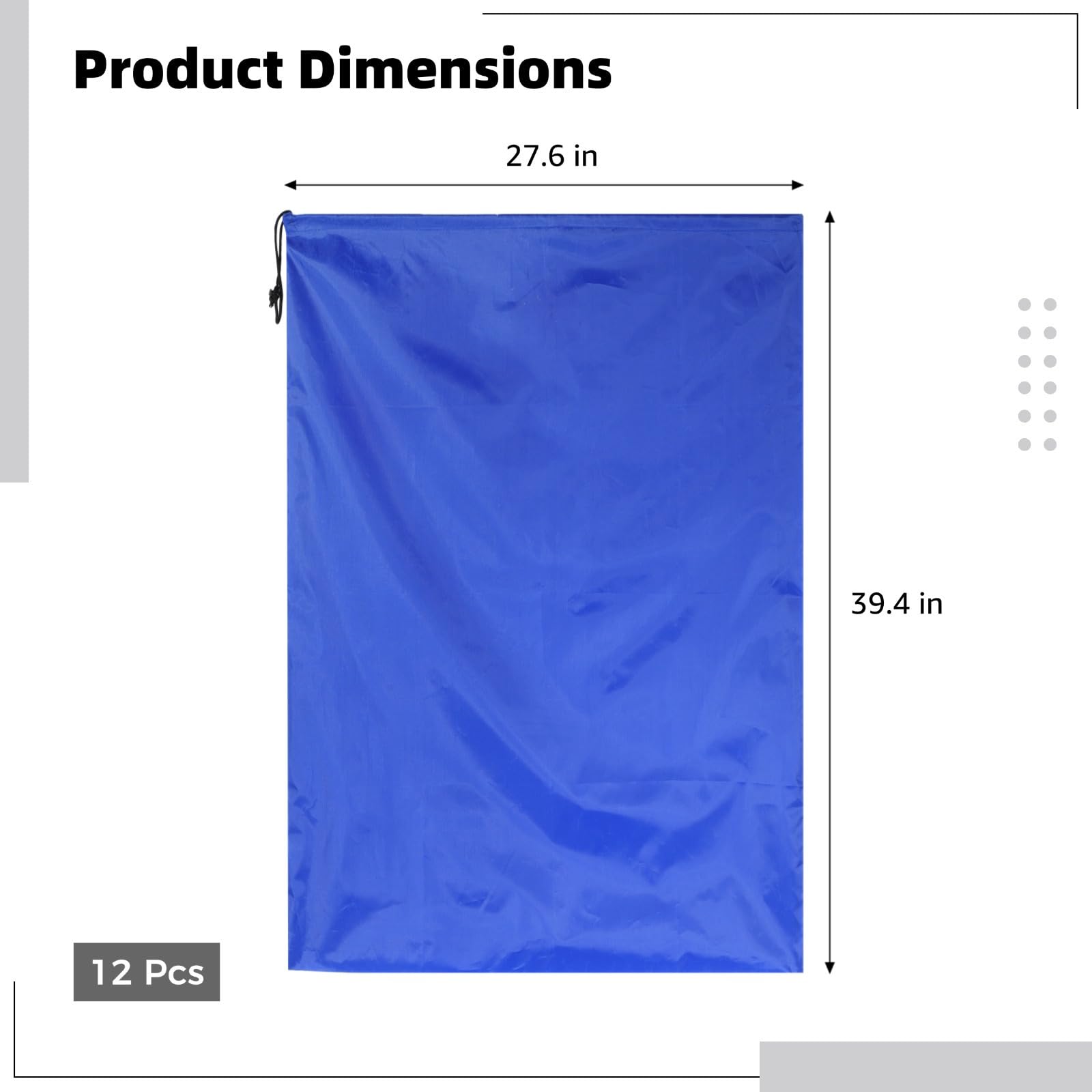 12 grandi sacchetti per bucato in tessuto Oxford con coulisse, blu per vestiti sporchi, ideali per casa, viaggi, campeggio, 60 x 90 cm