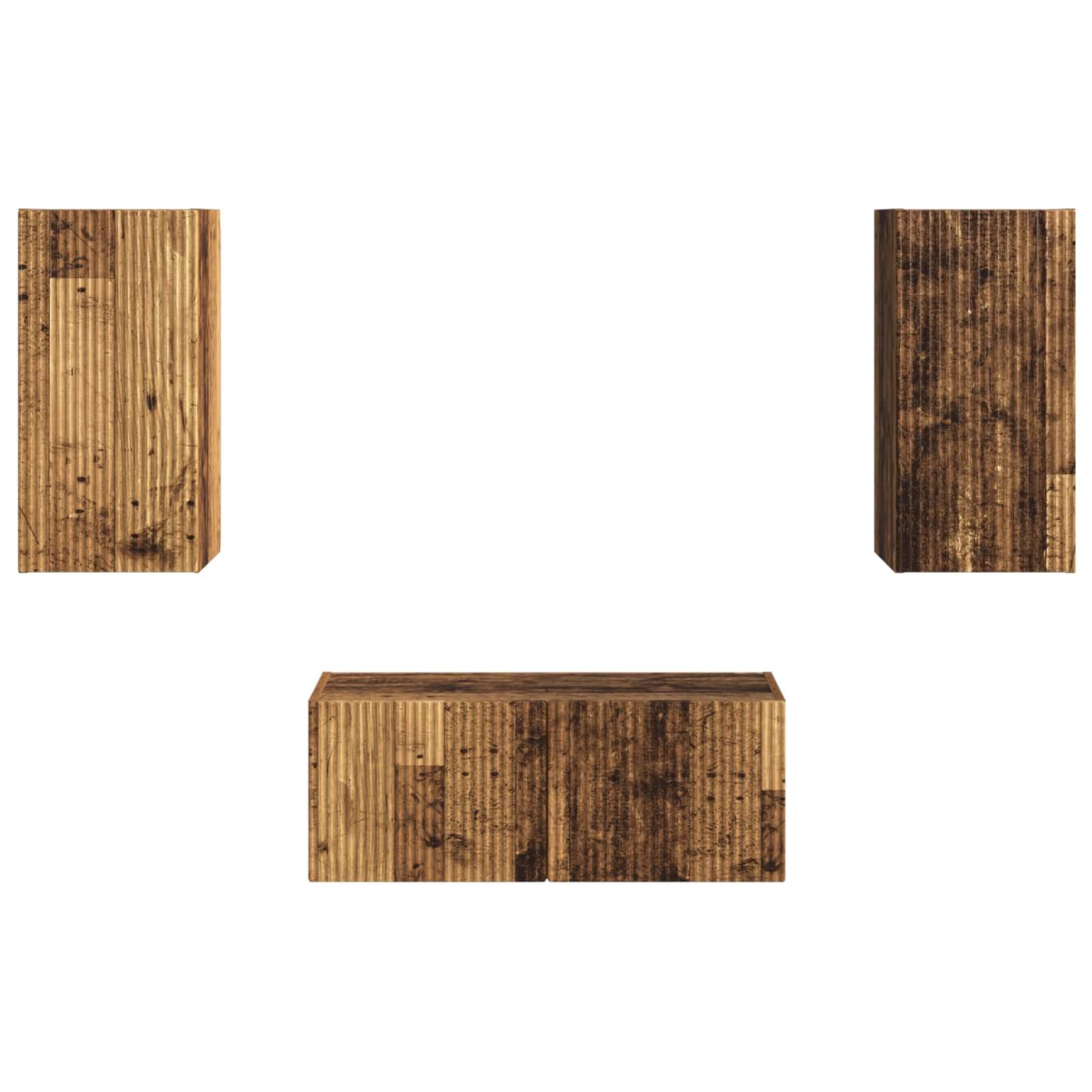 TV-Schrankset Wandmontiert, 6-teilig, Altholz, Holzwerkstoff, Modernes Media Center mit Stauraum, für Wohnzimmer, Schlafzimmer, 98 x 31 x 29,5 cm