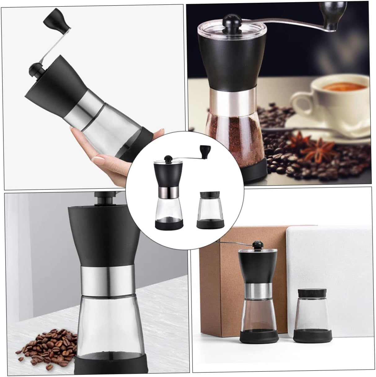 Manual Bean Grinding Tool Hand Crank Mill for Coffee Espresso Bean Grinder Glass Sealed Can Silent Burr for Home
