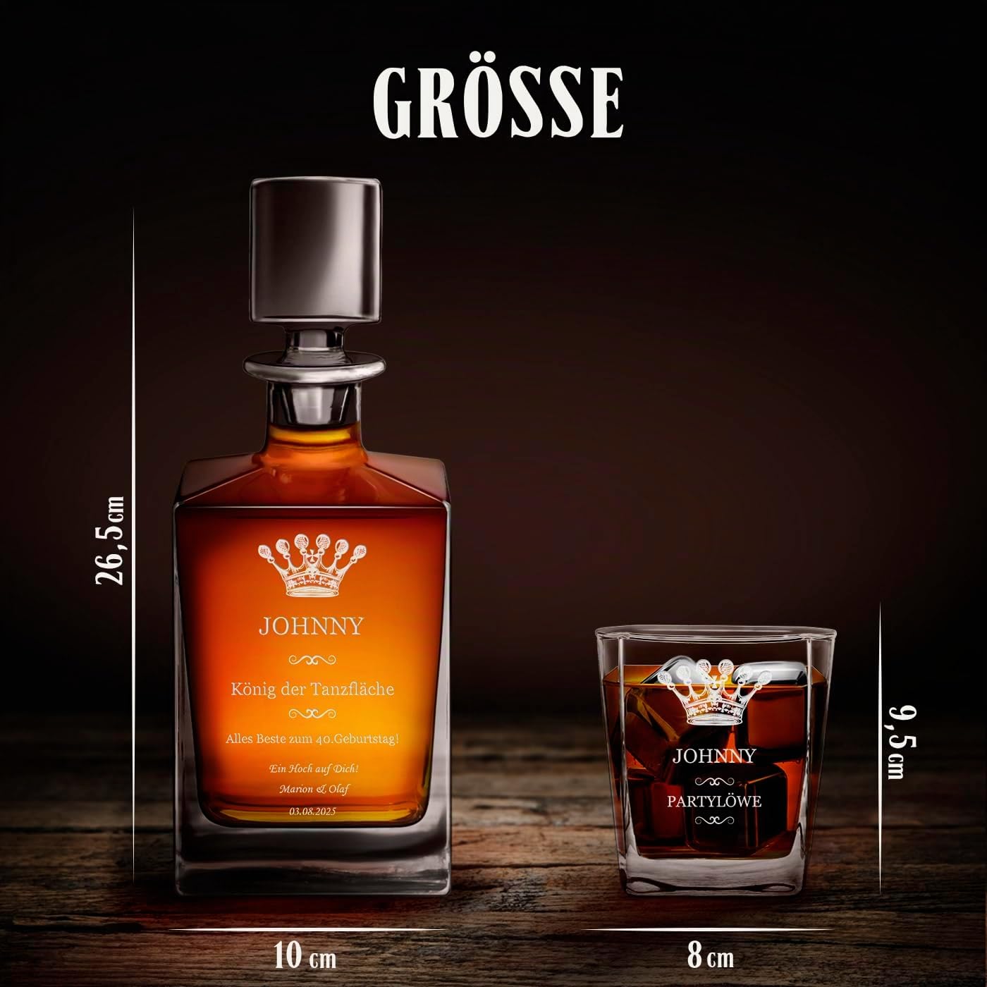Maverton Cube Whiskykaraffe 810 ml + 6er Whiskygläser Set mit Gravur