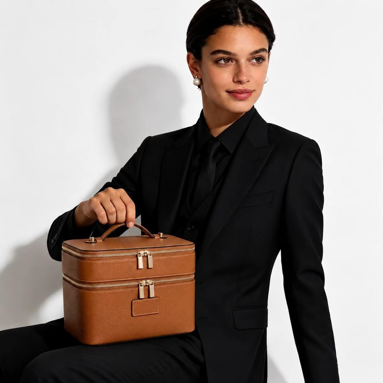 Trousse de Maquillage Double Couche Grande Capacité, Vanity Voyage avec Compartiment Amovible, Sac de Toilette Imperméable à Pochettes Multiples pour Femme